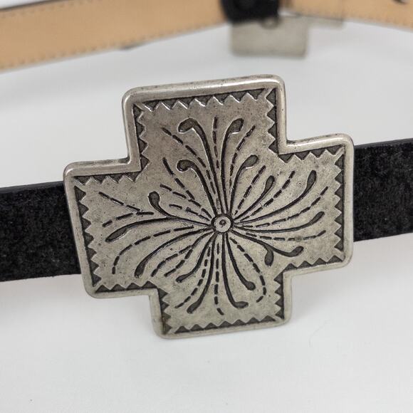 Gotcha Covered Black Leather Belt Large Crosses Concho Style Western Size Small - Picture 3 of 13